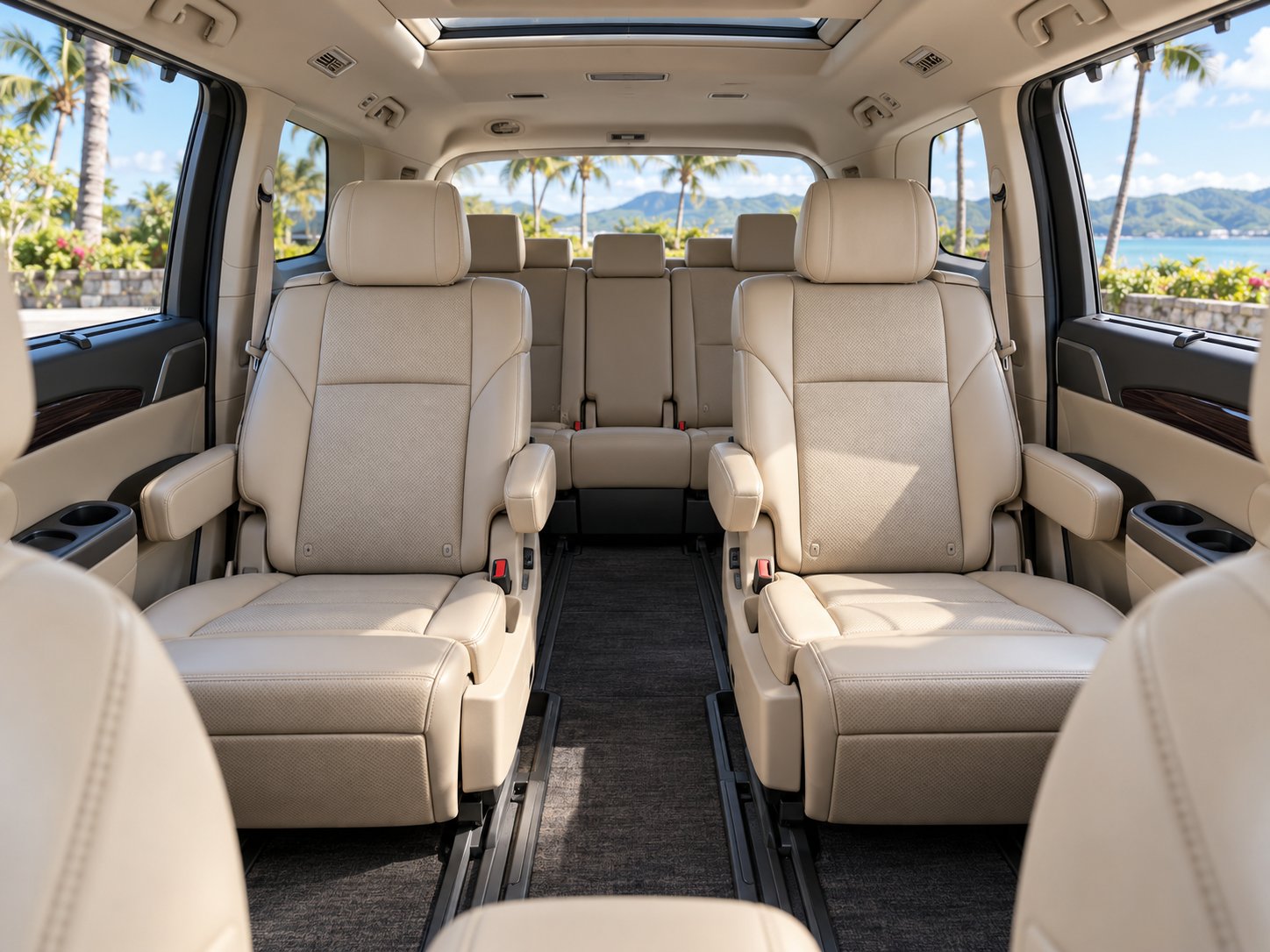 Clean interior of the Toyota minivan with room for 6 passengers